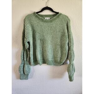 Derek Heart Women's Puff Sleeves Lime Green Sweater-Lg